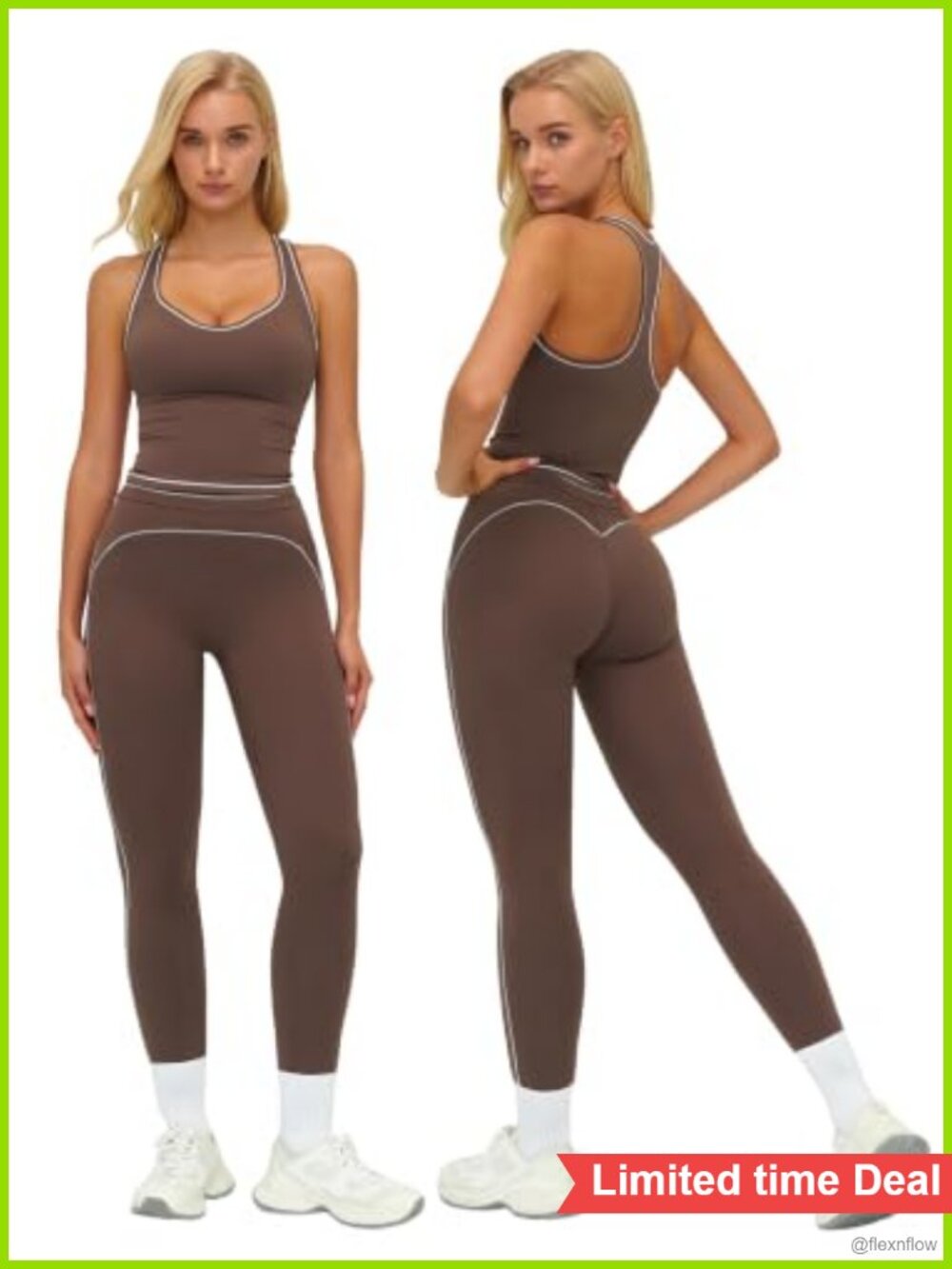 Women's 2 Piece Workout Set Racerback Tank Top with Built-in Bra High Waist